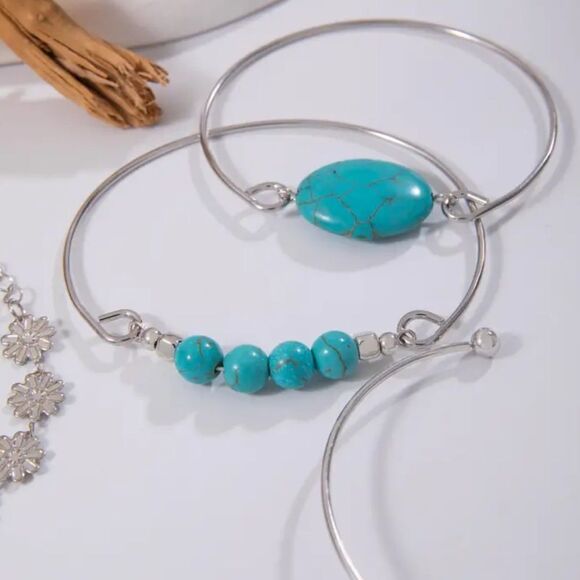 Beautiful set of 5 silver and turquoise jewelry. Accent and‎ mix and match. NEW. - Picture 3 of 7